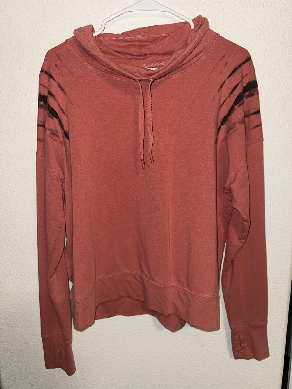 Women's Rust Cowl-Neck Hooded Sweatshirt with Shoulder Stripe Detail